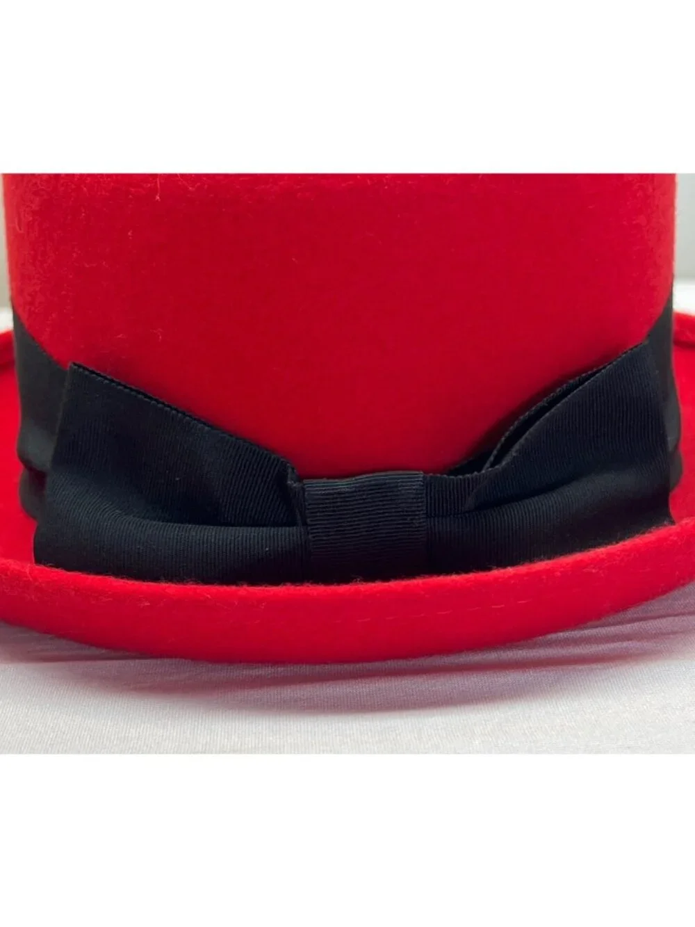 Vintage  Liz Claiborne Red Wool Dress Hat Black Ribbon USA 1980s 1990s